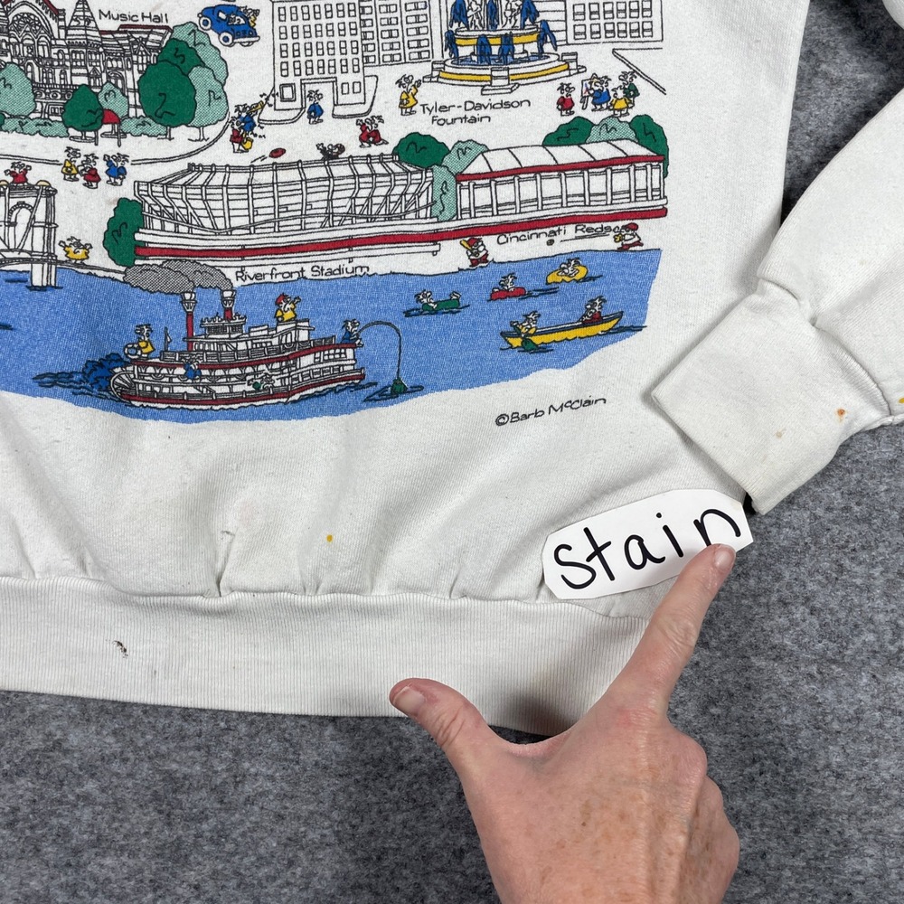 VTG Cincinnati Map Barb McClain Sweatshirt Mens M White 80s Made In USA - Picture 3 of 9